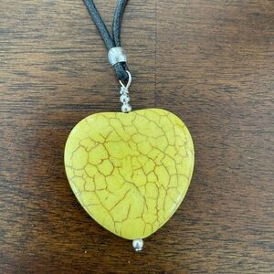 Handmade Yellow Stone Heart Necklace on 18” Cord